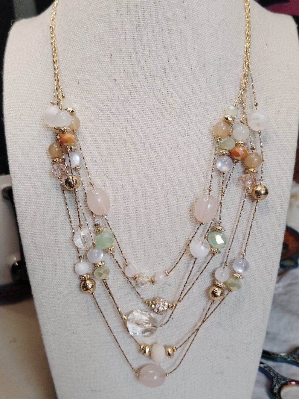 Mixit Gold‑Tone Layered Necklace with Acrylic & Glass Beads – 5 Strands, NWOT